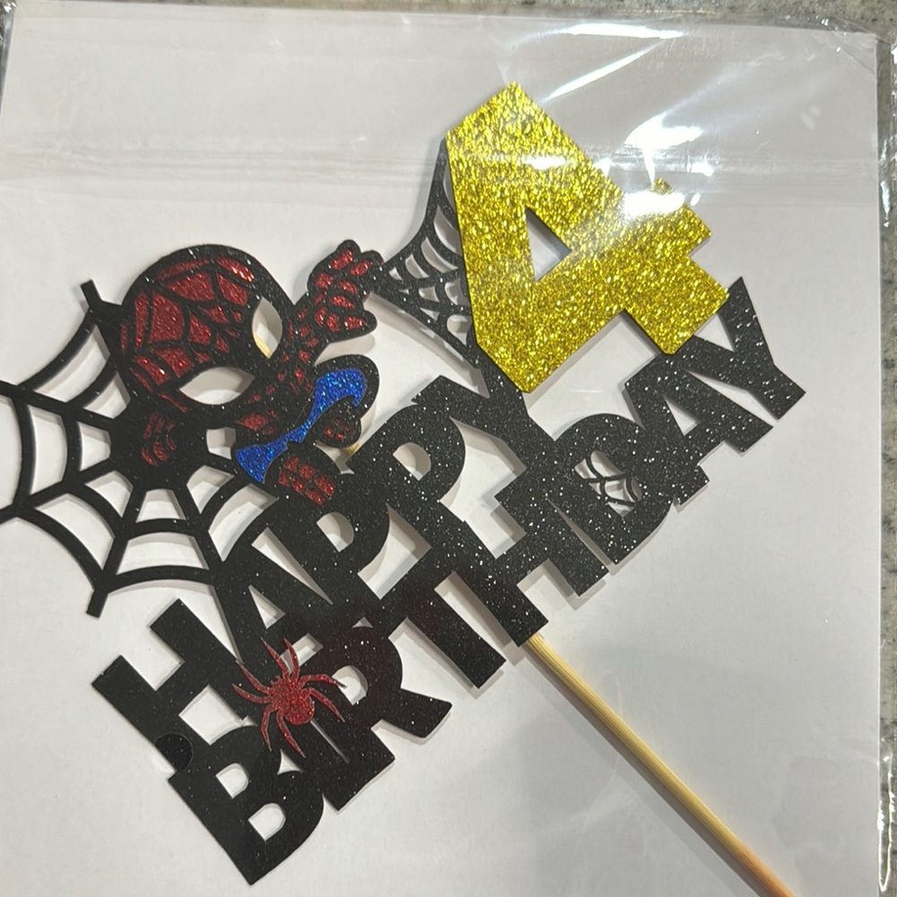 Black and Gold Happy Birthday Cake Toppers